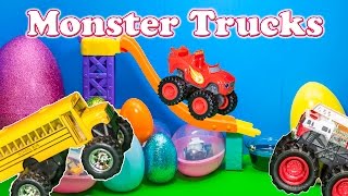 Assistant Opens Monster Truck Surprise Eggs with Blaze and the Monster Machines