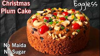 Eggless Plum Cake Without Oven | No Maida No Sugar| Wheat flour Plum Cake | Easy Soft Dry Fruit Cake