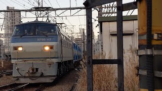 【EF66牽引遅延貨物】JR貨物 EF66 117号機+コキ25B 吹A4仕業[1097レ] 名古屋タ行 花月園前踏切通過！