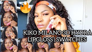 KIKO MILANO HYDRA 3D LIPGLOSS SWATCHES ON DARK SKIN| #KIKO# LIPGLOSS#WOC#DARKSKIN#SWATCHES##tryon