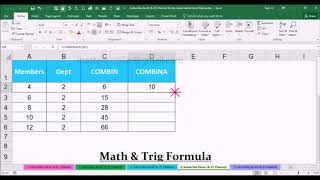 COMBIN Vs COMBINA Function in MS Excel Spreadsheet 2016