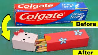 DIY pencil box from colgate box || How to make pencil box from waste colgate box
