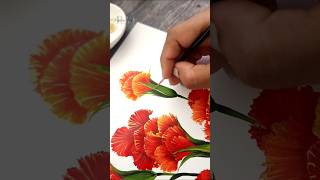 🔴🍁 INCREDIBLE Flower Painting using round brush technique #shorts #flowerpainting
