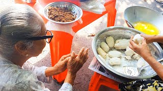 MYANMAR STREET FOOD - မုန့်လုံးကြီးကြော် ( Fried rice balls with coconut ) Burmese 2021