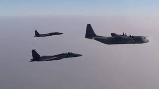 three aircraft mix formation consisting of IAF's C-130J aircraft in lead