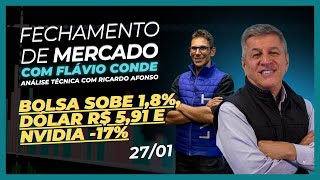 27/01 - Bolsa Sobe 1,8%, Dólar R$ 5,91 e NVIDIA -17%