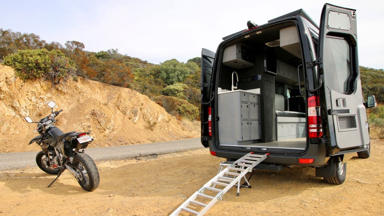 Mercedes Sprinter Van Converted Into Camper With Motorcycle Inside ...