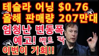 테슬라 어닝 $0.76 올해 판매량 207만대 / 엄청난 변동폭 예고! 벨트 꽉 / 지금이 기회, 쫄지마세요 / $TSLA 최대 방어선 $OOO / 테슬라 투자 / Tesla 주가