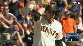 LAD@SF: Duffy opens the scoring with single to right