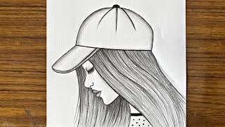 How to draw a girl wearing a hat step by step || Easy drawing ideas for beginners || Girl drawing