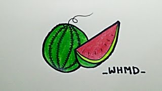 วิธีวาดรูประบายสีแตงโมอย่างง่ายสำหรับเด็ก How to draw and coloring water melon for kids