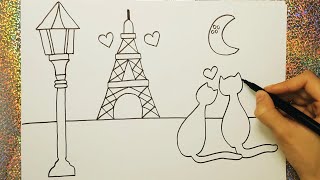 Cómo dibujar PARÍS | Cómo dibujar la TORRE EIFFEL | How to draw THE EIFFEL TOWER