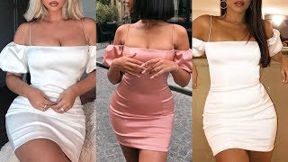 Sexy Women Mini Dresses Stain Puff Sleeve Backless Bodycon Dress Autumn 2019 From Aliexpress