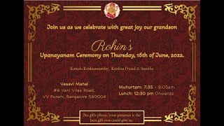 Upanayanam Ceremony  of Rohin's / Live Streaming / 16th June 2022