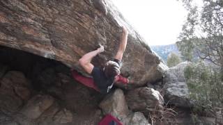 FL Athlete Will Anglin climbs the tricky Stanley Kubrick, V11 in Clear Creek Canyon, CO.