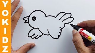 Bird Drawing Easy | How to draw a Bird Easy | Yokidz Channel
