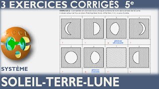 Système { Soleil Terre Lune } Éclipse - 3 exercices corrigés optique - Physique Chimie Collège 5e
