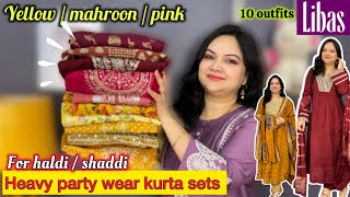 🌷heavy work party wear kurta set 🌺🌷libas kurta set for haldi, shaddi functions 🌼🌼yellow,mahroon