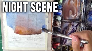 Let's Paint a NIGHT SCENE in Watercolor | Cityscape
