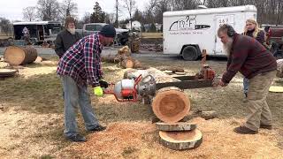 211 Mercury disston 2 man chainsaw in the cut . This saw runs great .full video