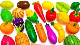 ASMR  木のおままごとセットと本物の野菜と果物を切る！おもちゃでリアルなやさいの名前をおぼえよう