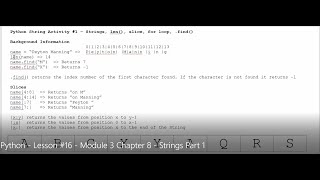 Python - Lesson #16 - Module 3 Chapter 8 - Strings Part 1
