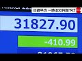 日経平均株価　下げ幅が一時400円超　フィッチ・レーティングス米銀行格下げ示唆（2023年8月16日）