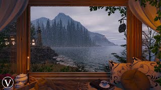 Beacon Bay | Rainy Window Nook Ambience | Ocean Waves, Rain, Thunder \u0026 Seagull Sounds