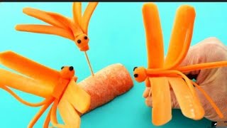 Beautiful carrot dragonfly,Fruit decor ideas,গাজর দিয়ে ডিজাইন,Carrot cutting and garnishing