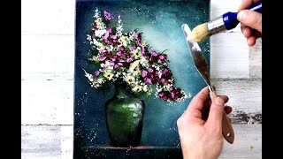 Abstract Flowers in Green Vase | Easy Acrylic Painting for Beginners | Step by step ART Tutorial