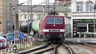 [HD]Deutsche Reichsbahn BR 243 Doppeltraktion Kesselzug mit Rangierfahrt V100 der HVLE in Stralsund