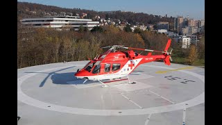 Vrtuľník BELL 429 OM-ATM AIR-TRANSPORT EUROPE na heliporte NÚSCH v Bratislave 12.11.2022.