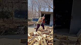 An experiment in splitting firewood with a heavy and long handled axe