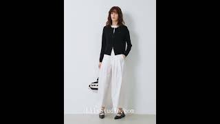 LILY撞色领刺绣修身显瘦百搭通勤短款长袖针织开衫#lily #lilyclothing #fashion  #ootd #workwear #businessattire #cardigan