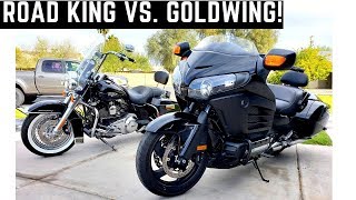 Road King vs. Goldwing F6B! Side by Side Comparison, Walk Around Review Honda vs. Harley Motorcycles