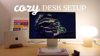 Desk Makeover 🧸 my cozy productive wfh setup, aesthetic \u0026 functional, apple studio display unboxing