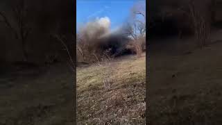 Russian soldier shows how they use anti tank mines as makeshift projectile bombs