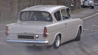 Ford Anglia 105e Burnout Leaving Wheels Day 2013