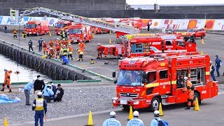 静岡県内の消防車両が集結!!【平成29年度 静岡県中部地区消防会大規模災害対応合同訓練】水難救助対応訓練・多重衝突事故救助訓練・多重衝突事故救助訓練・大規模火災対応訓練 2018.1.24