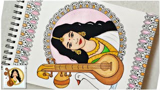 Vasant Panchami Special Maa Sarswati Painting Part :- 2  | Grid Method drawing of Maa Saraswati | 😍🙏