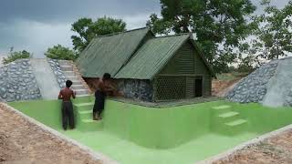 Amazing 49 Day Build Most Creative  House Bamboo & Build Water slide With Inground Pool