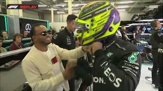 Lewis Hamilton and his brother Nicolas Hamilton in garage British GP 2022 FP3