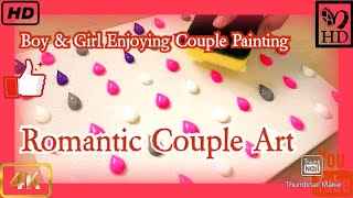 Couple Painting / Romantic Valentine's Day Enjoying Couple Drawing / Satisfying Blue💙 & Red❤ Artwork