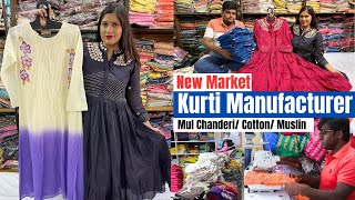 Kurti Manufacturer in Kolkata New Market -Mul Chanderi/ A Line Mirror Work/ Boolean Kurti Wholesaler