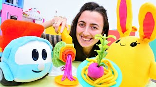 Play Doh oyunu - kamyon Leo ve Lucky için makarna yapalım! Çocuklar için eğitici video