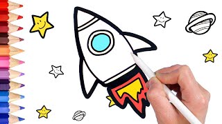 For Kids Drawing Coloring  유아와 아이들을 위한 로켓 은하수 별 행성 그리기 색칠하기 | 방법 - 심플컬러