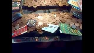 PENNY PUSHER 2p MACHINE CASH AND SCRATCH CARDS  !!!!! wth !!!! do i win part 1