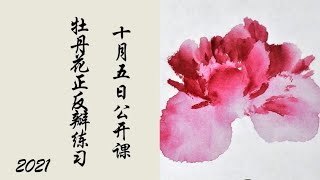 中国画教学_牡丹花正反瓣练习_Peony flower forward and reverse petal practice