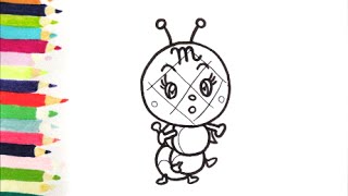 [アンパンマンイラスト]　描けたらうれしい！メロンパンナいもむしの絵の描き方　How to draw　anpanman