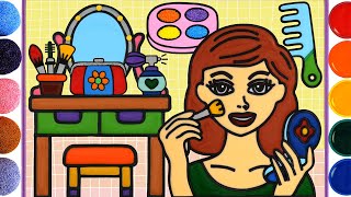 Dressing table Jelly Painting art, Make up set stickers Jelly Coloring | DIY Jelly gift idea